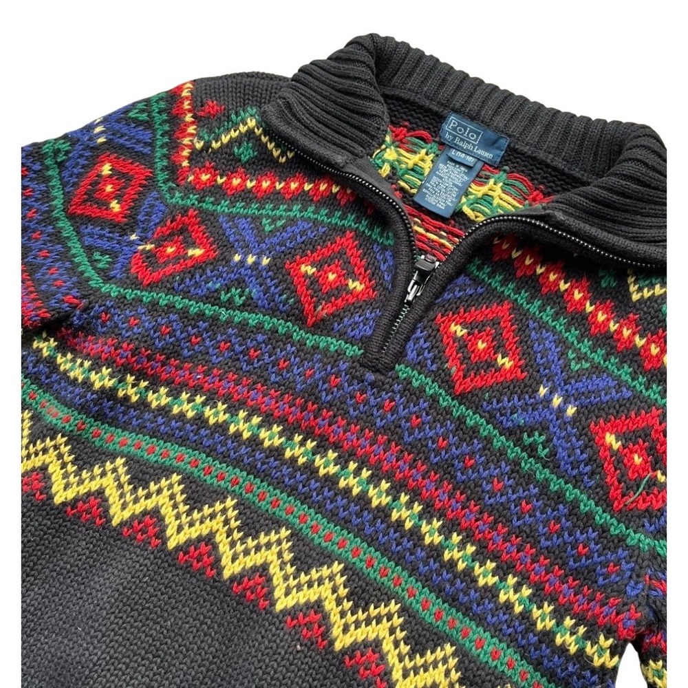 Polo Ralph Lauren Fair Isle Quarter Zip Sweater Sz L 14-16 Kids Women Small - Picture 5 of 5